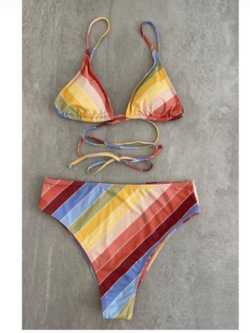 Billabong Brighter Daze Striped Triangle Bikini with High Rise Bottom